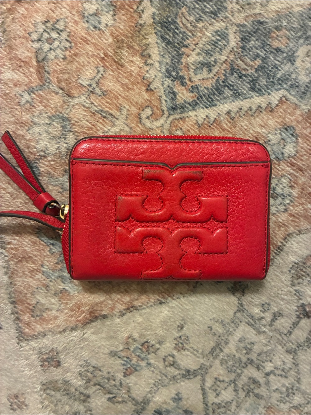 Tory Burch Vibrant Red Leather Zip Card Wallet